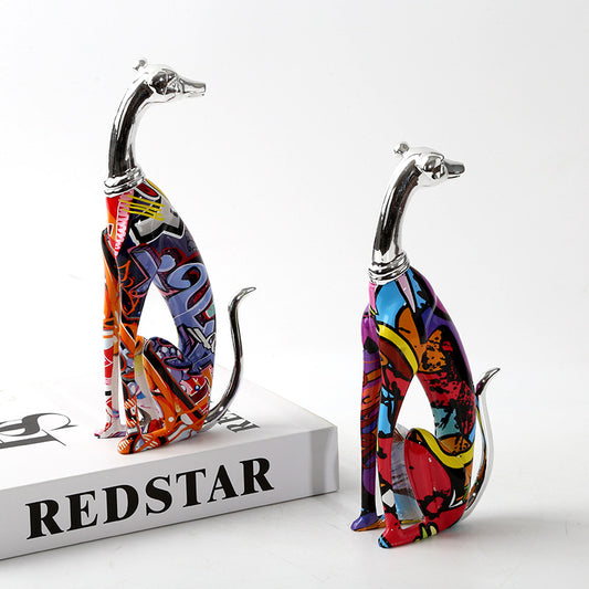 Farbenfrohe Moderne Skulptur - “Die stilvolle Windhund-Duo”